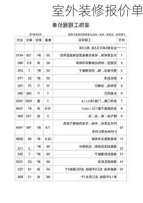 室外装修报价单