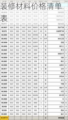 装修材料价格清单表